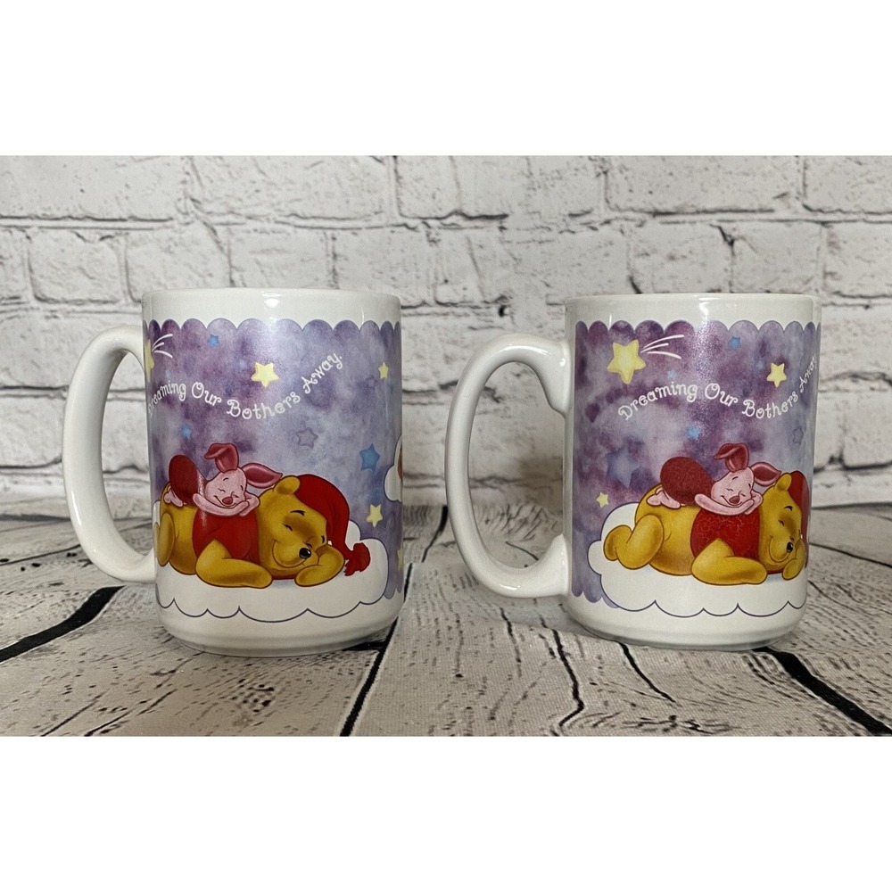 Set Of 2 Vintage Disney Winnie The Pooh "Dreaming Our Bothers Away" Coffee Mugs‎